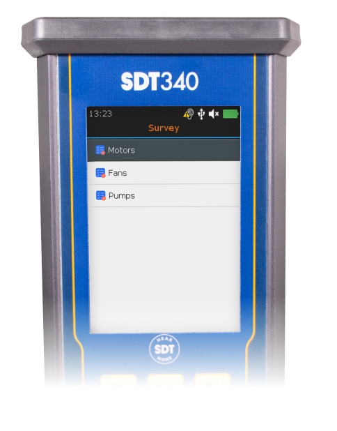 Smooth Workflow for Route-Based Inspection SDT340 ultrasound data collector displaying asset list for route-based inspection.