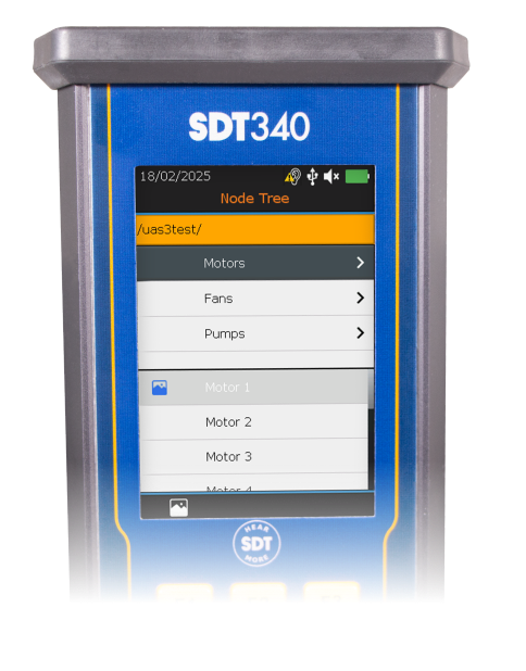 Smooth Workflow for Route-Based Inspection SDT340 ultrasound data collector displaying navigational image for route-based inspection.