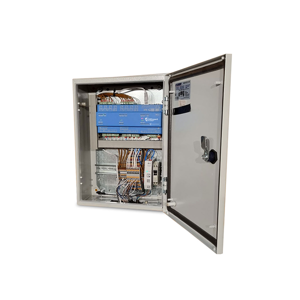 ON-GUARD Control Cabinet Interior Internal view of LUBExpert ON-GUARD control cabinet showing wiring and lubrication management electronics.