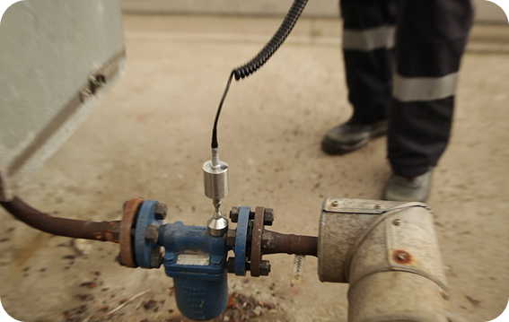 Ultrasound is a Fast, Simple, and Reliable Way to Test Steam Traps Ultrasound contact sensor measuring turbulence on a steam trap during live system testing.