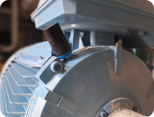 Key Applications of Wi-care Pure Wi-care Pure wireless vibration sensor mounted on electric motor for tri-axial analysis.