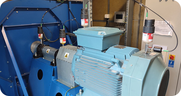 ON-GUARD System Installation LUBExpert ON-GUARD automatic lubrication system installed on an industrial motor for continuous bearing monitoring.