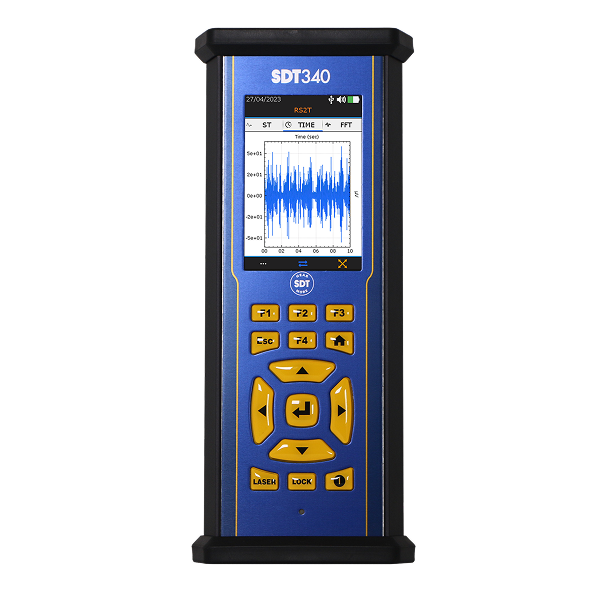 SDT340 Ultrasound & Vibration Data Collector Front view of SDT340 ultrasound and vibration condition monitoring data collector.